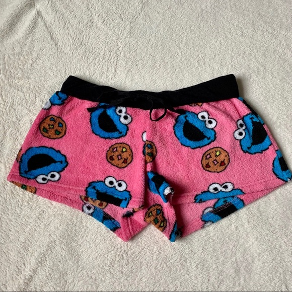 π Cookie Monster pink fleece pj shorts size M - Picture 1 of 4
